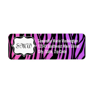 Hett Lila/Rosa Zebra ränder Monogram Returadress Etikett