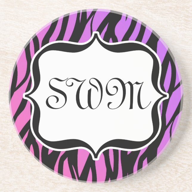 Hett Lila/Rosa Zebra ränder Monogram Underlägg (Framsidan)
