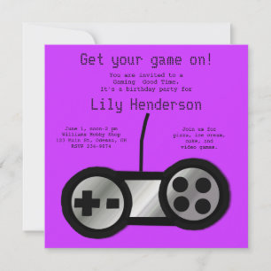 Hett Lila Video Gaming Party-inbjudan Inbjudningar