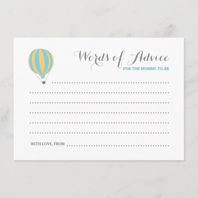 Hett Luft Blue Balloon Boy Ord of Advice Cards Rådkort (Framsida)