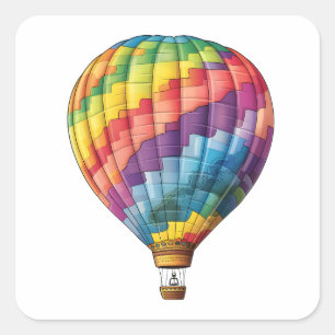 Hett Luft Rainbow Balloon Fyrkantigt Klistermärke