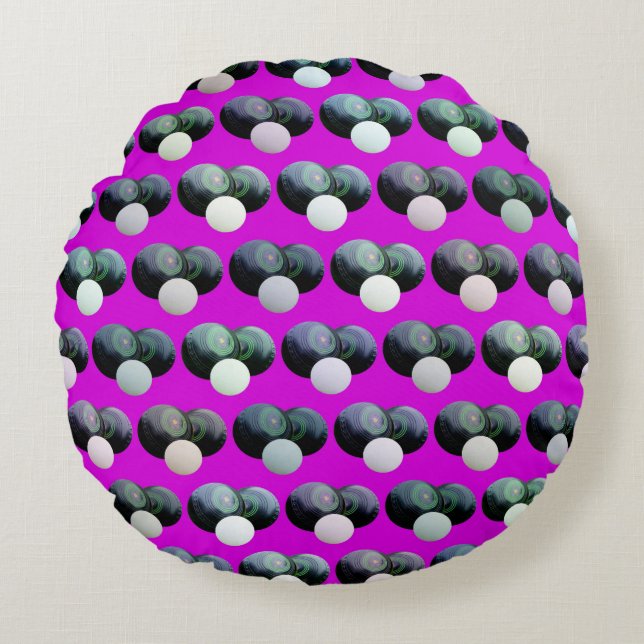 Hett Magenta Gräsmatta Bowls Mönster, Rund Kudde (Framsidan)