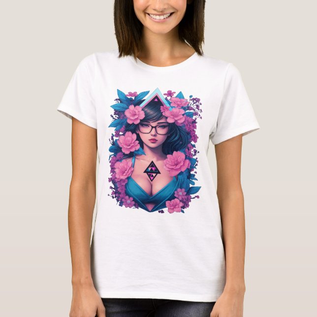 hett mamma sommarblommor rosa blåturkos t shirt (Framsida)