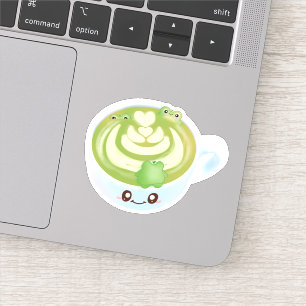 Hett Matcha Grönt Tea Latte med grodda grodor Klistermärken