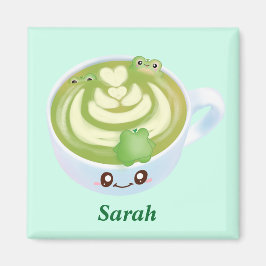 Hett Matcha Grönt Tea Latte med grodda grodor Magnet