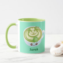 Hett Matcha Grönt Tea Latte med grodda grodor