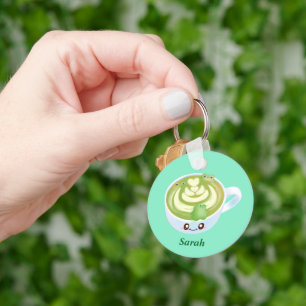 Hett Matcha Grönt Tea Latte med grodda grodor Nyckelring