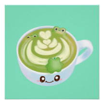 Hett Matcha Grönt Tea Latte med grodda grodor