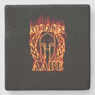 Hett Molon Labe Spartan Warrior Mask on Fire Underlägg Sten
