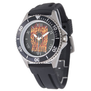 Hett Molon Labe Warrior Mask Laurels Dial on Fire Armbandsur