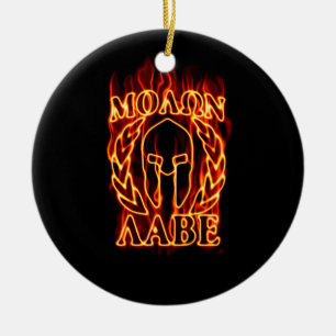 Hett Molon Labe Warrior Mask Laurels on Fire Julgransprydnad Keramik