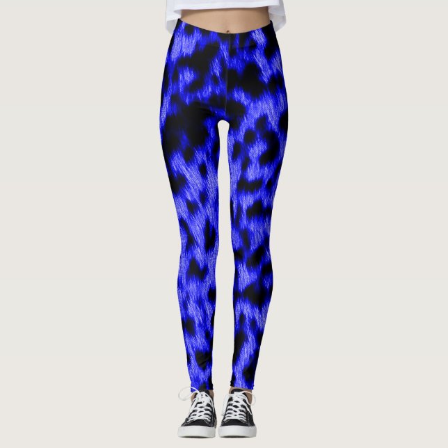 Hett Neon Blue Cheetah Rave Kärlek Leggings (Framsida)