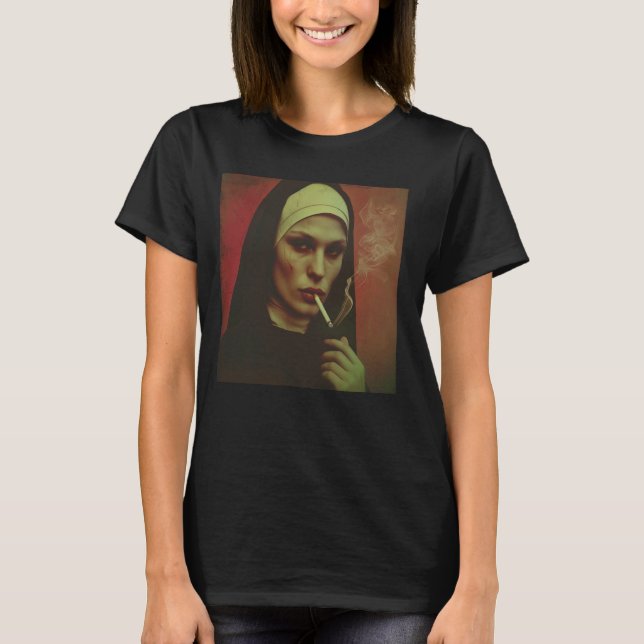 Hett nun röker cigarett, Rebellious nun T Shirt (Framsida)