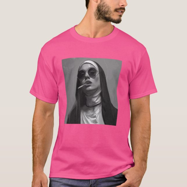 Hett nun röker cigarett, Rebellious nun T Shirt (Framsida)