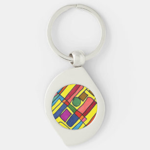 Hett och coola, rektangulärt rand med cirkelaccent swirl silverfärgad nyckelring