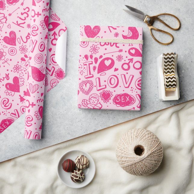 Hett och mjuk Rosa Mönster Romantic Wrapping Pappe Presentpapper (Hantverk)