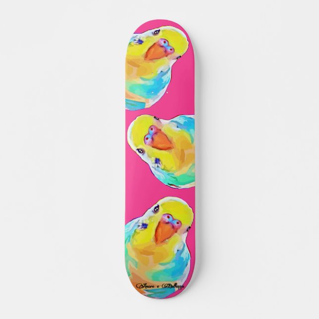 Hett och Rosa för vackra Budgie Parakeet Exotic Bi Mini Skateboard Bräda 18,5 Cm (Framsida)