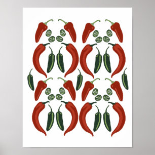 HETT och SPICY Jalapeño Chile Paprika Mönster Art Poster