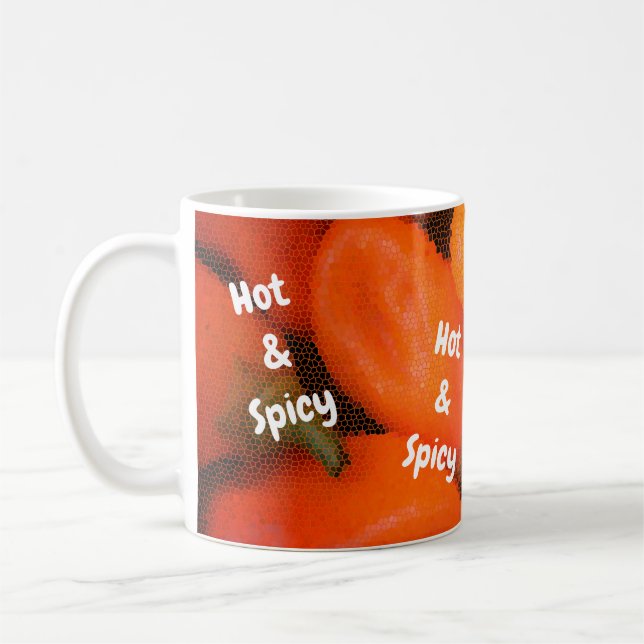 Hett och Spicy Mosaic Bright Orange Chili Peppers Kaffemugg (Vänster)