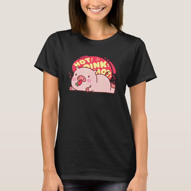 Hett Oink Hett Gris Pepper Cute Food T Shirt (Framsida)
