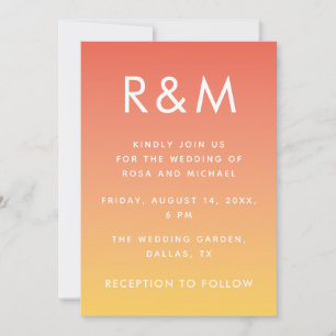 Hett: Ombre Minimalist Monogram, sommartid, Orange Inbjudningar