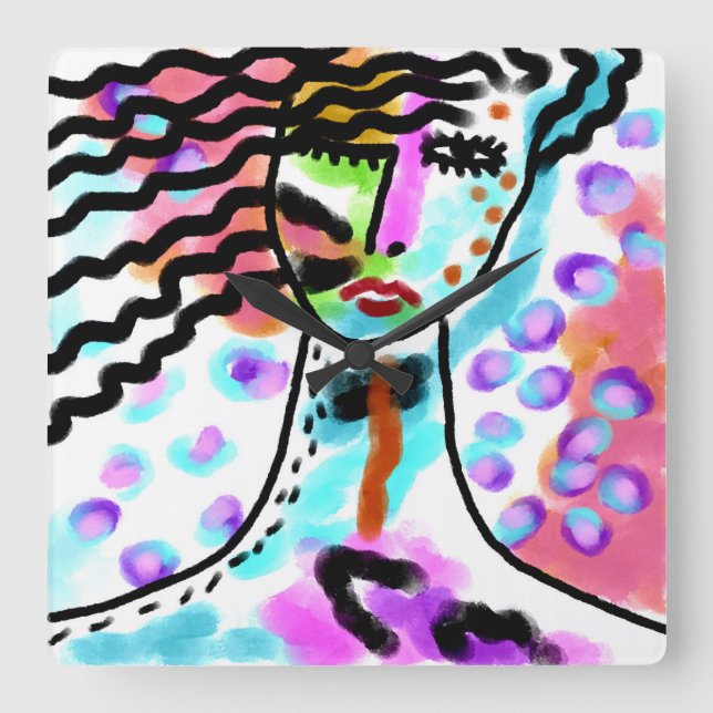 Hett  Original Abstrakt Art Fyrkantig Klocka (Framsida)