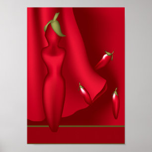 Hett Passionate Chili Pepper Woman Print Poster