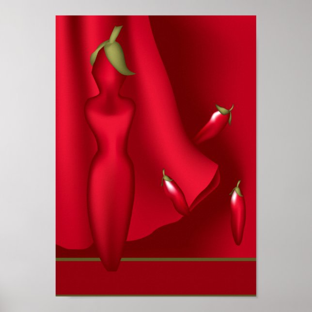 Hett Passionate Chili Pepper Woman Print Poster (Framsidan)