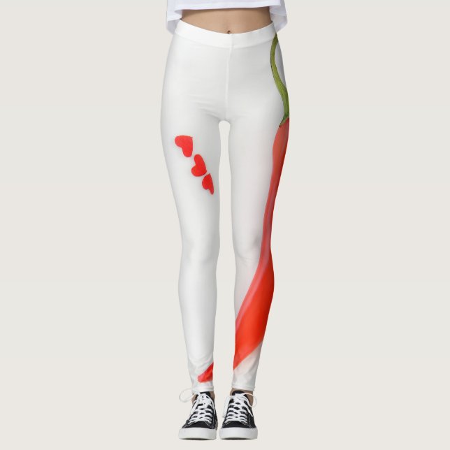 Hett peppar Hjärter vit röd Leggings (Framsida)