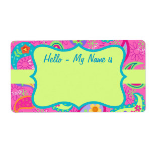 Hett Pin Fuchsia Paisley Mönster Namn bricka Fraktsedel