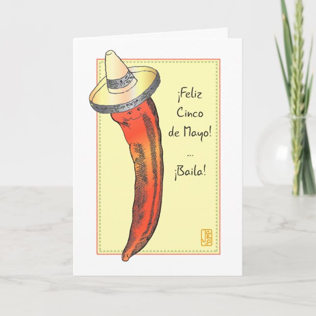 Hett Red Chili Pepper Cinco de Mayo på spanska Kort (Framsida)