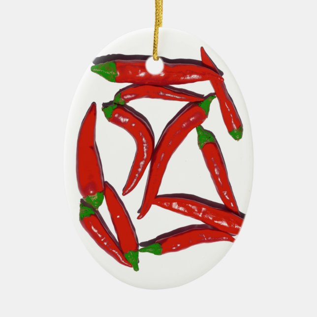 Hett Red Chili Peppers Mönster Julgransprydnad Keramik (Framsidan)