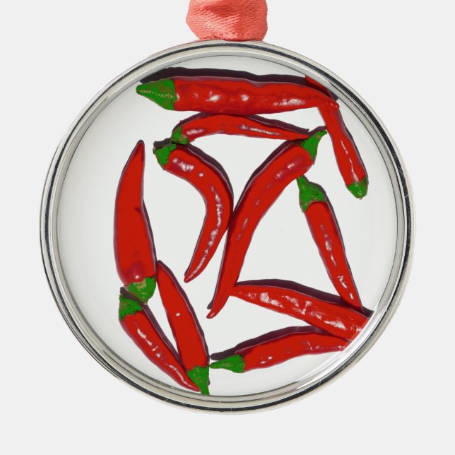 Hett Red Chili Peppers Mönster Julgransprydnad Metall (Framsidan)