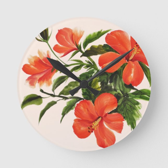 Hett Red Hibiscus Rund Klocka (Framsida)