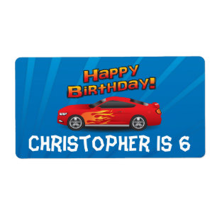 Hett Red Tävling Car med Flames Boy Födelsedagsfes Fraktsedel