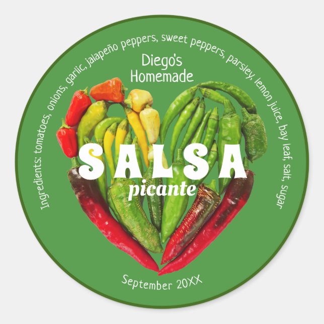 Hett röd grönt chilipeppar runt klistermärke (Framsida)