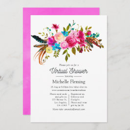 Hett-Rosa Boho Chic Blommigt Virtuell babystötare Inbjudningar