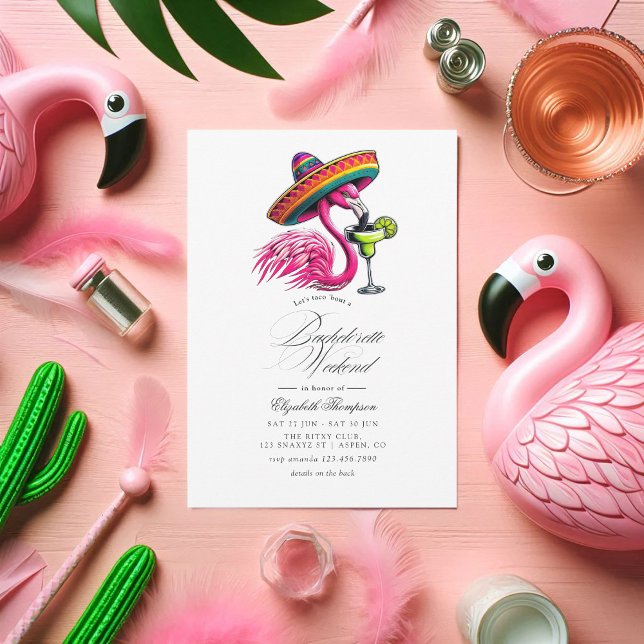 Hett-Rosa Fiesta Flamingo Bachelorette Helg Inbjudningar (Hot-Pink Fiesta Flamingo Bachelorette Weekend Invitation)