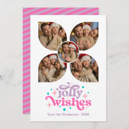 Hett-Rosa Helgdag Retro Photo Collage jul Julkort