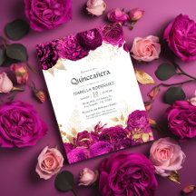 Hett-Rosa och Guld Blommigt Quinceañera