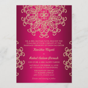 HETT ROSA OCH GULD INDISK STIL BRÖLLOPSINVITATION INBJUDNINGAR