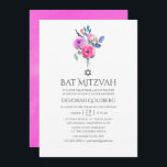 Hett-Rosa vattenfärgsBlommigt Bat mitzvah Inbjudningar<br><div class="desc">Diskret hett-rosa: ro och peonies blommigt bat mitzvah inbjudningar med accenter av lila,  turkos,  blått och violett.</div>