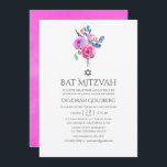 Hett-Rosa vattenfärgsBlommigt Bat mitzvah Inbjudningar<br><div class="desc">Diskret hett-rosa: ro och peonies blommigt bat mitzvah inbjudningar med accenter av lila,  turkos,  blått och violett.</div>