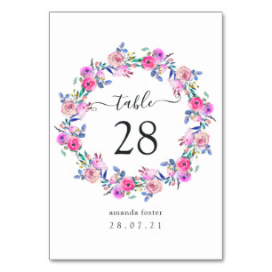 Hett-Rosa vattenfärgsBlommigt Bordsnummer