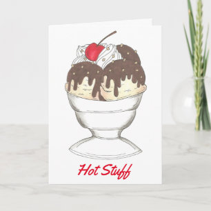 Hett Saker Fudge Ice Cream Sundae Valentine Card Helgkort