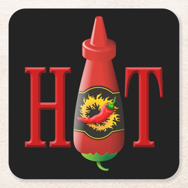 Hett Sauce Flaska Underlägg Papper Kvadrat (Framsidan)