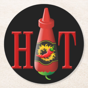 Hett Sauce Flaska Underlägg Papper Rund