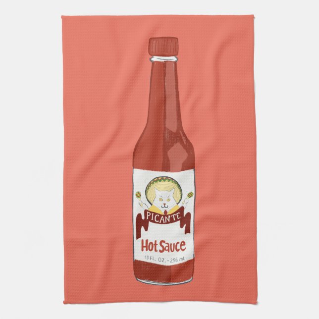 HETT SAUCE katt med maracas och sombrero röd Kökshandduk (Vertikal)