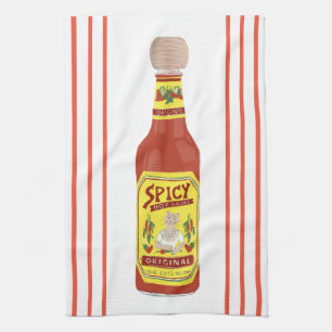 HETT SAUCE Spicy Cat red rand Kökshandduk