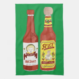 HETT SAUCES Spicy Cat Picante Grönt Kökshandduk